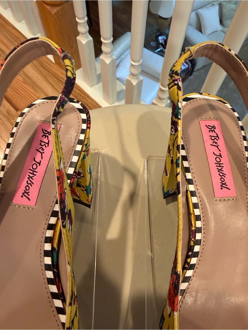 Betsey Johnson "Nettie" Yellow Floral Slingback Block Heels – Size 8 - Picture 3 of 13